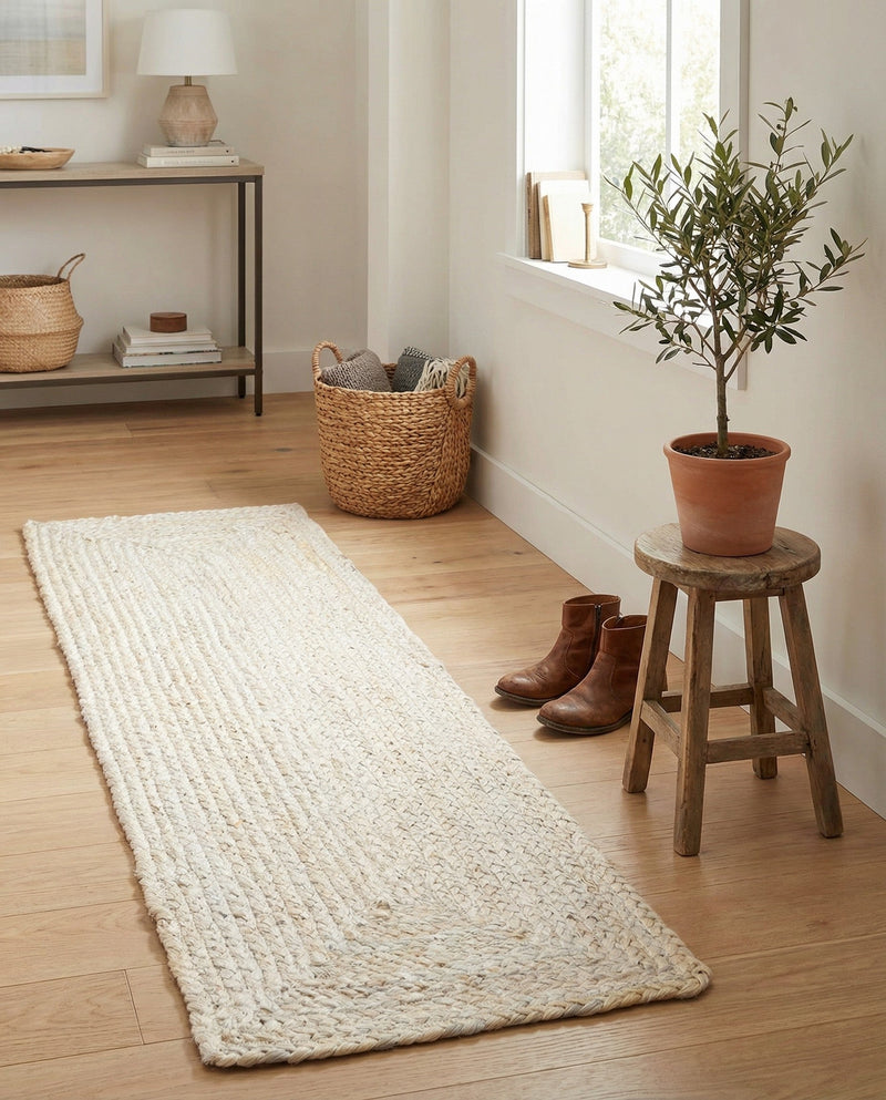 Woven Seaside Jute Collection Area Rug - Savannah (White) Table Runner White  lifestyle 46