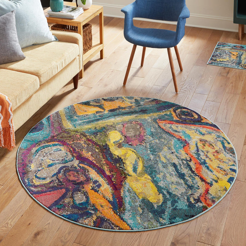 Autumnal Tapestry Collection Area Rug - Harvestville Round Multi  lifestyle 68