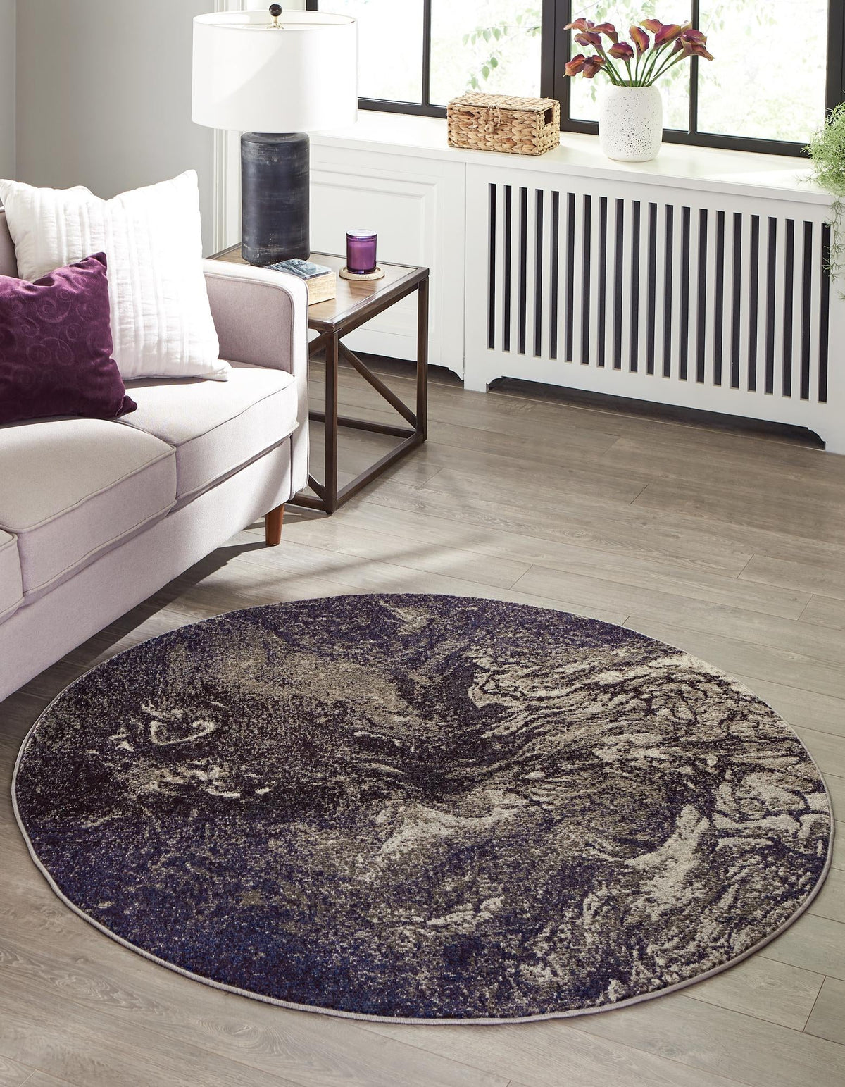 Autumnal Tapestry Collection Area Rug -  Slateville Round Gray  lifestyle 36