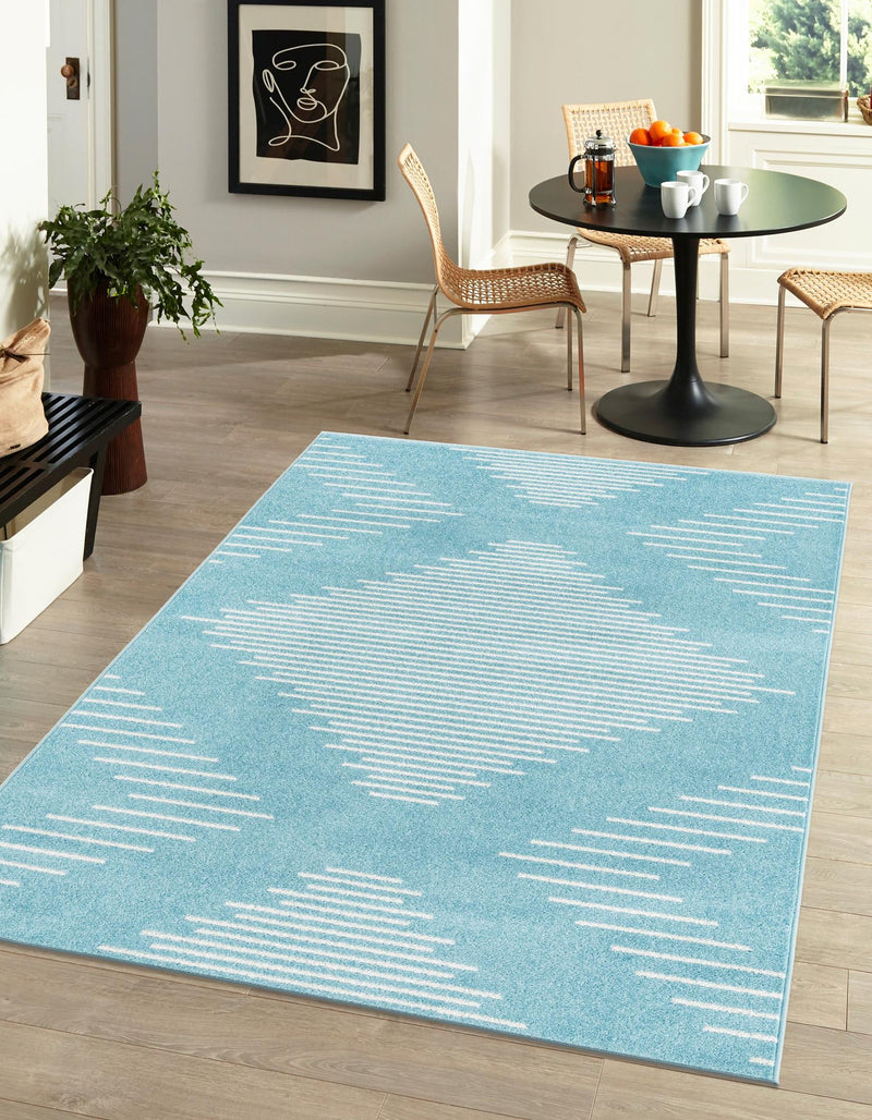 Seychelles Stripes Collection Area Rug - Mahe (Light Blue) Rectangle Light Blue  lifestyle 0