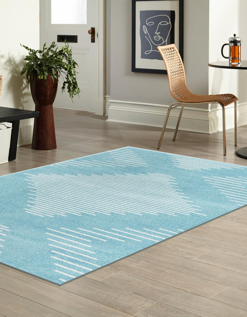 Seychelles Stripes Collection Area Rug - Mahe (Light Blue) Rectangle Light Blue  lifestyle 2