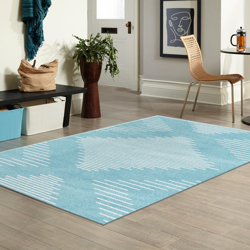 Seychelles Stripes Collection Area Rug - Mahe (Light Blue) Rectangle Light Blue  lifestyle 14