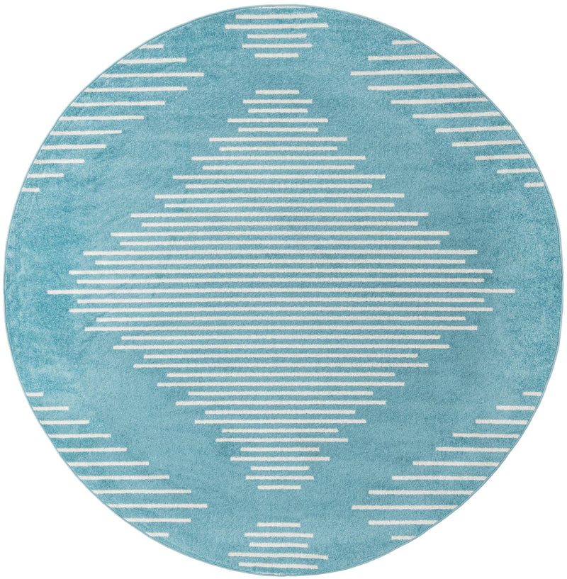 Seychelles Stripes Collection Area Rug - Mahe (Light Blue) Round Light Blue Main