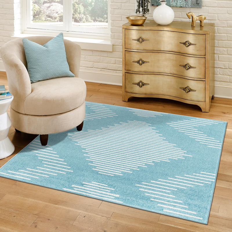 Seychelles Stripes Collection Area Rug - Mahe (Light Blue) Square Light Blue  lifestyle 13