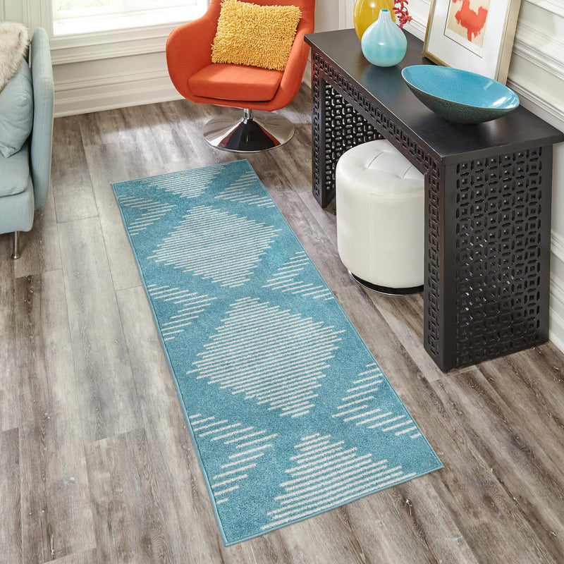 Seychelles Stripes Collection Area Rug - Mahe (Light Blue) Runner Light Blue  lifestyle 13