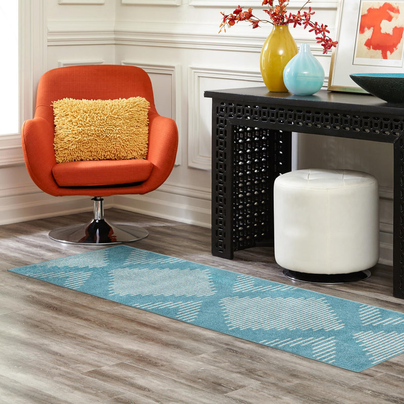 Seychelles Stripes Collection Area Rug - Mahe (Light Blue) Runner Light Blue  lifestyle 14