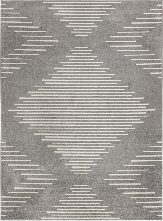 Seychelles Stripes Collection Area Rug - Mahe (Gray and Ivory) Rectangle Gray and Ivory Main