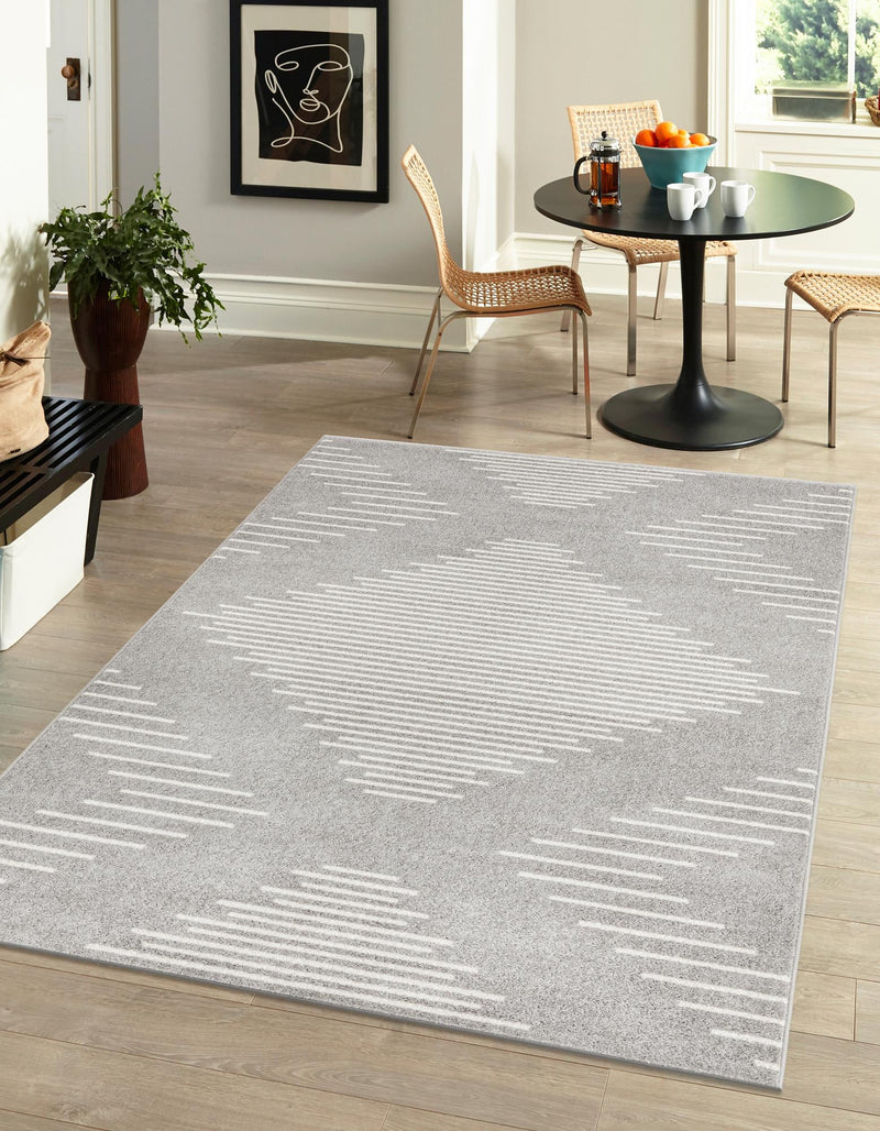 Seychelles Stripes Collection Area Rug - Mahe (Gray and Ivory) Rectangle Gray and Ivory  lifestyle 0