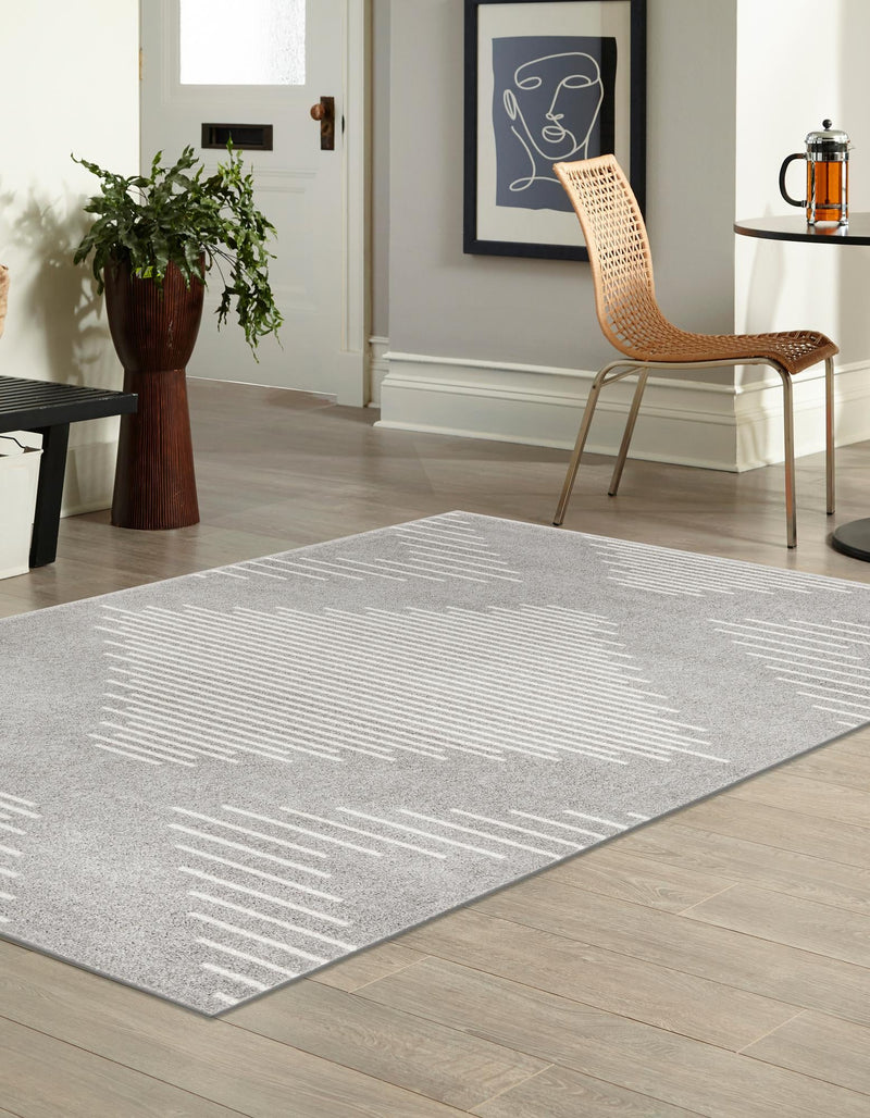 Seychelles Stripes Collection Area Rug - Mahe (Gray and Ivory) Rectangle Gray and Ivory  lifestyle 2