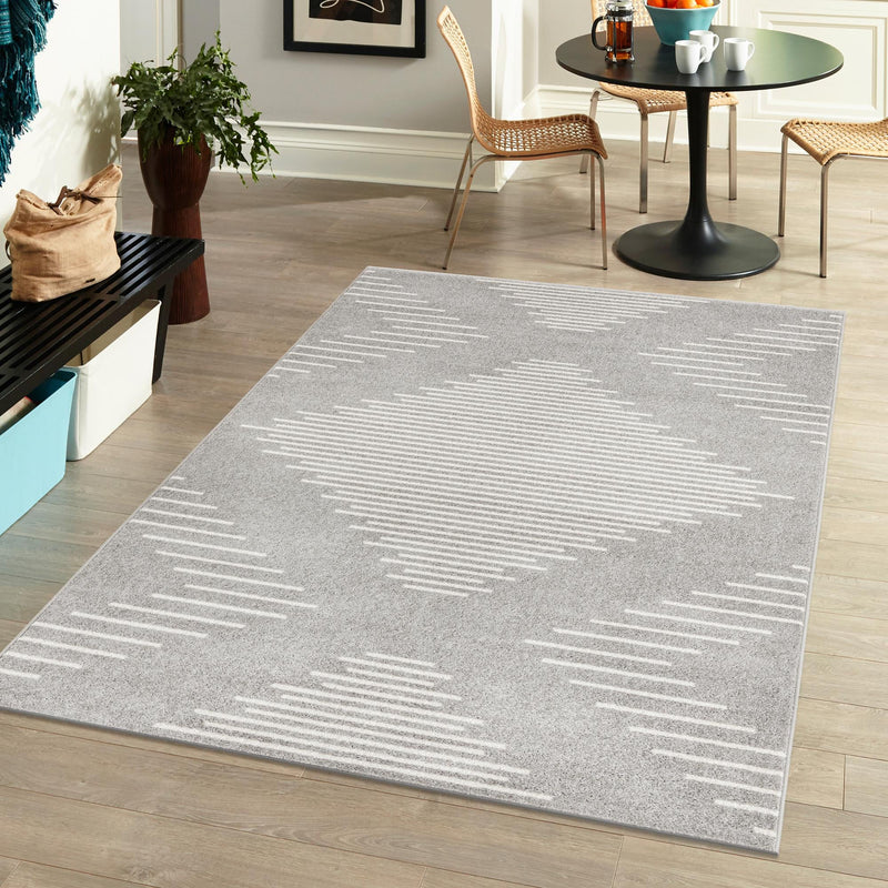 Seychelles Stripes Collection Area Rug - Mahe (Gray and Ivory) Rectangle Gray and Ivory  lifestyle 13