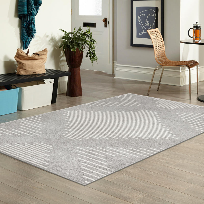 Seychelles Stripes Collection Area Rug - Mahe (Gray and Ivory) Rectangle Gray and Ivory  lifestyle 14
