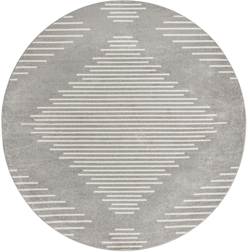Seychelles Stripes Collection Area Rug - Mahe (Gray and Ivory) Round Gray and Ivory Main