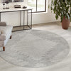 Seychelles Stripes Collection Area Rug - Mahe (Gray and Ivory) Round Gray and Ivory  lifestyle 13