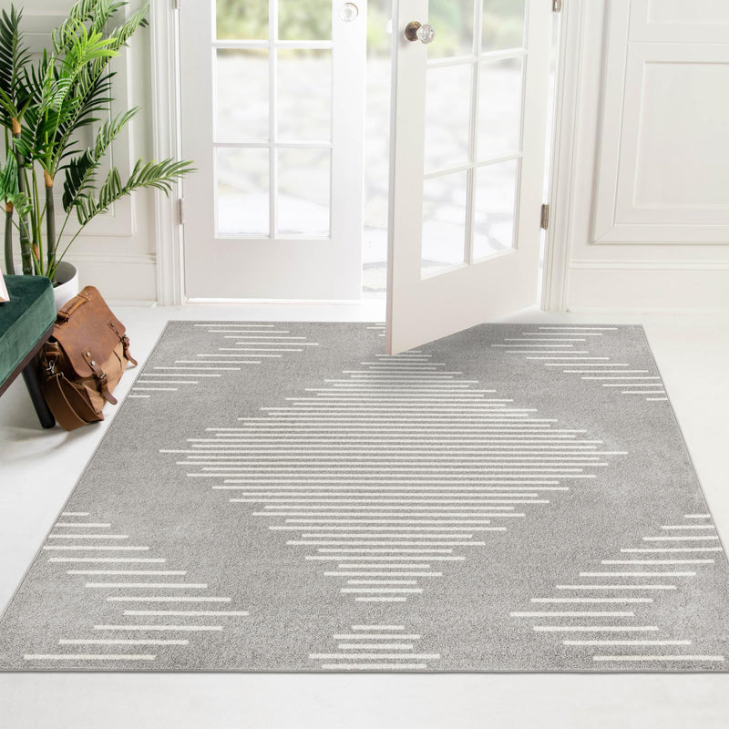 Seychelles Stripes Collection Area Rug - Mahe (Gray and Ivory) Square Gray and Ivory  lifestyle 13