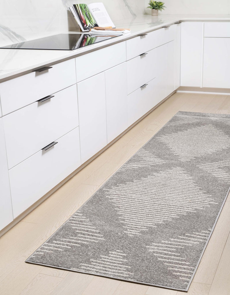 Seychelles Stripes Collection Area Rug - Mahe (Gray and Ivory) Runner Gray and Ivory  lifestyle 3