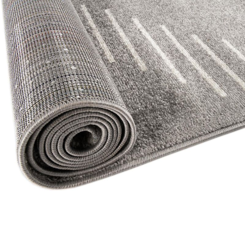 Seychelles Stripes Collection Area Rug - Mahe (Gray and Ivory) Runner Gray and Ivory  lifestyle 12
