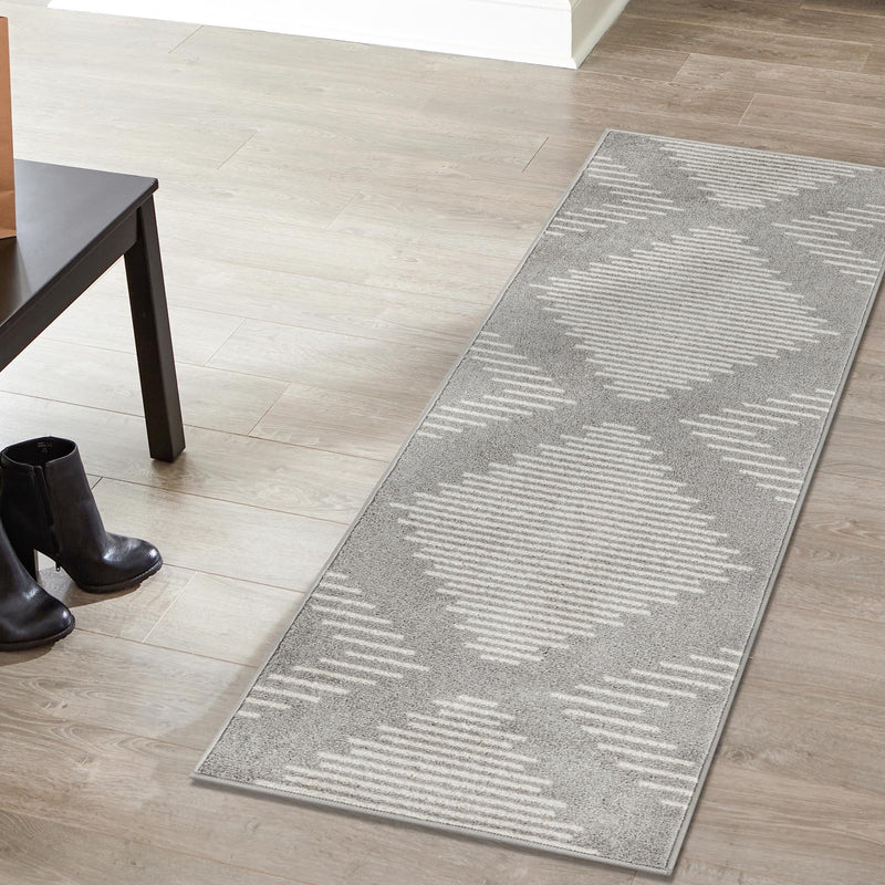 Seychelles Stripes Collection Area Rug - Mahe (Gray and Ivory) Runner Gray and Ivory  lifestyle 15