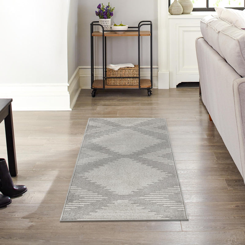 Seychelles Stripes Collection Area Rug - Mahe (Gray and Ivory) Runner Gray and Ivory  lifestyle 16