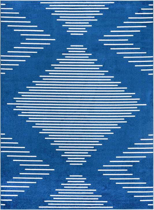 Seychelles Stripes Collection Area Rug - Mahe (Navy Blue) Rectangle Navy Blue Main