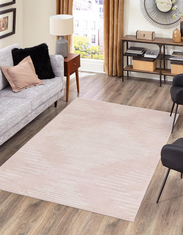 Seychelles Stripes Collection Area Rug - Mahe (Pink) Rectangle Pink  lifestyle 0
