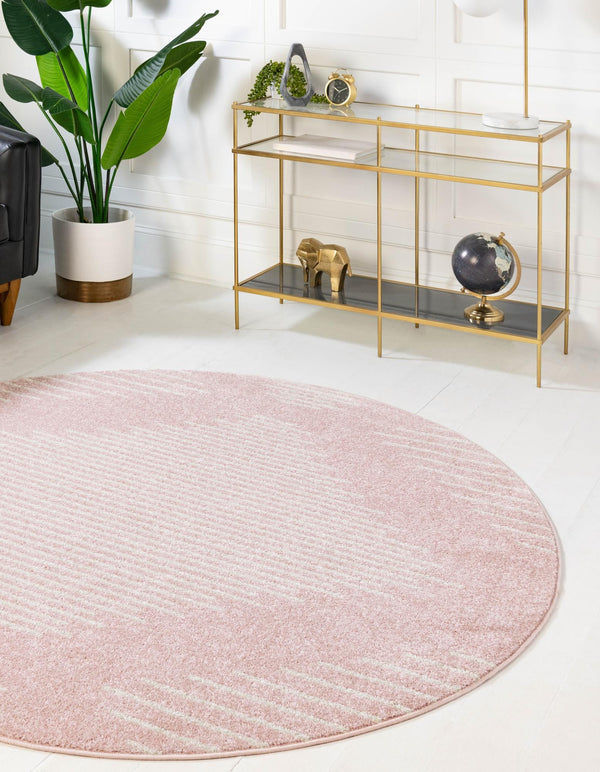Seychelles Stripes Collection Area Rug - Mahe (Pink) Round Pink  lifestyle 0