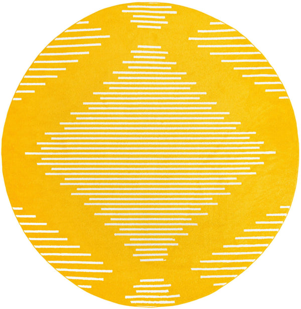 Seychelles Stripes Collection Area Rug - Mahe (Yellow) Round Yellow Main