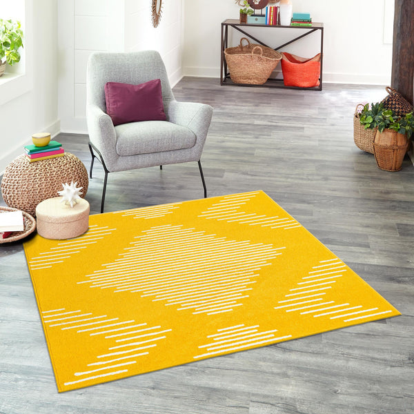 Seychelles Stripes Collection Area Rug - Mahe (Yellow) Square Yellow  lifestyle 13