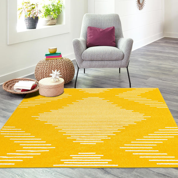Seychelles Stripes Collection Area Rug - Mahe (Yellow) Square Yellow  lifestyle 14