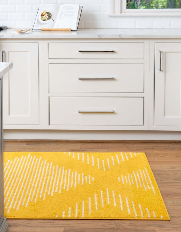 Seychelles Stripes Collection Area Rug - Mahe (Yellow) Runner Yellow  lifestyle 5