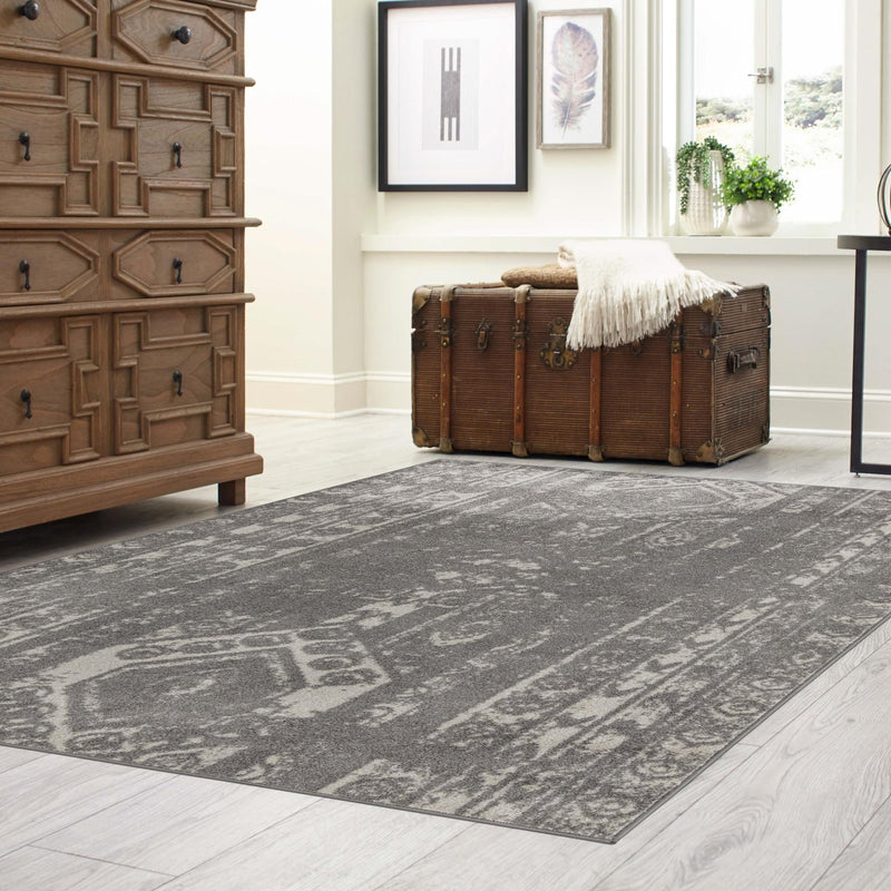 Brighton Stripes Collection Area Rug - Sussex (Ivory and Gray) Rectangle Ivory and Gray  lifestyle 62