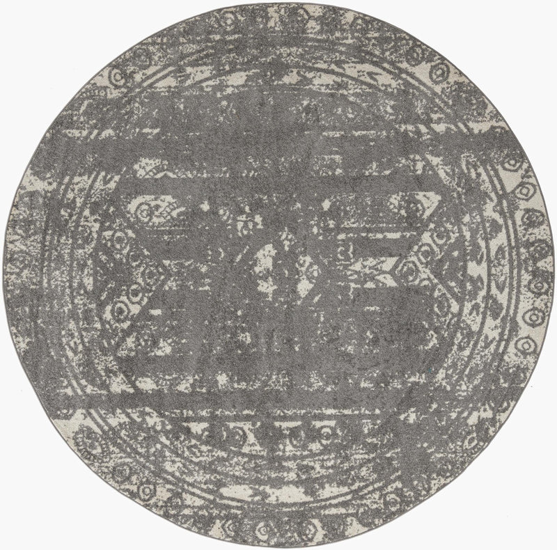 Brighton Stripes Collection Area Rug - Sussex (Ivory and Gray) Round Ivory and Gray  lifestyle 69