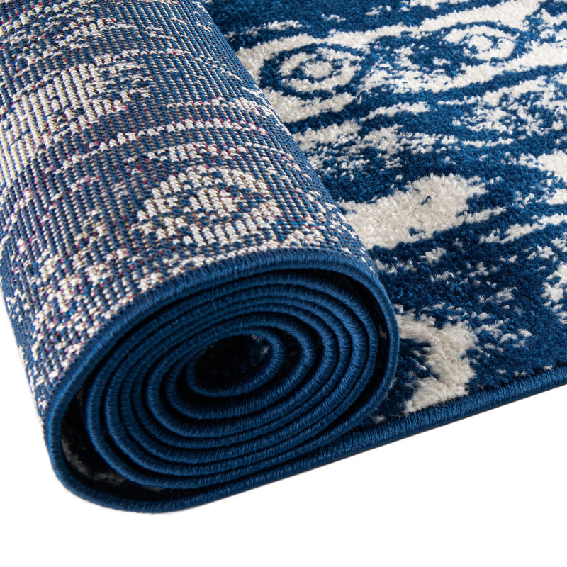 Brighton Stripes Collection Area Rug - Sussex (Navy Blue) Round Navy Blue  lifestyle 10
