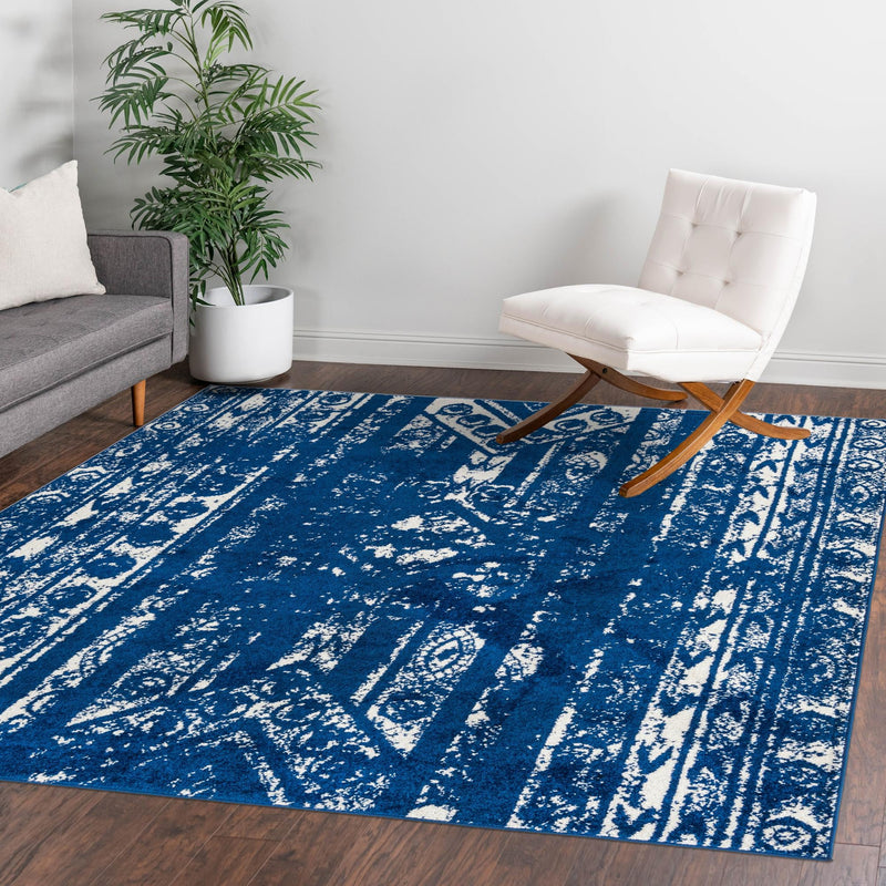 Brighton Stripes Collection Area Rug - Sussex (Navy Blue) Square Navy Blue  lifestyle 13
