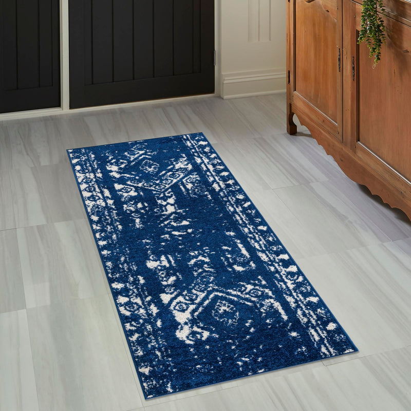 Brighton Stripes Collection Area Rug - Sussex (Navy Blue) Runner Navy Blue  lifestyle 13