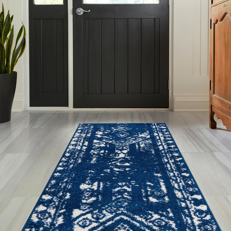 Brighton Stripes Collection Area Rug - Sussex (Navy Blue) Runner Navy Blue  lifestyle 14