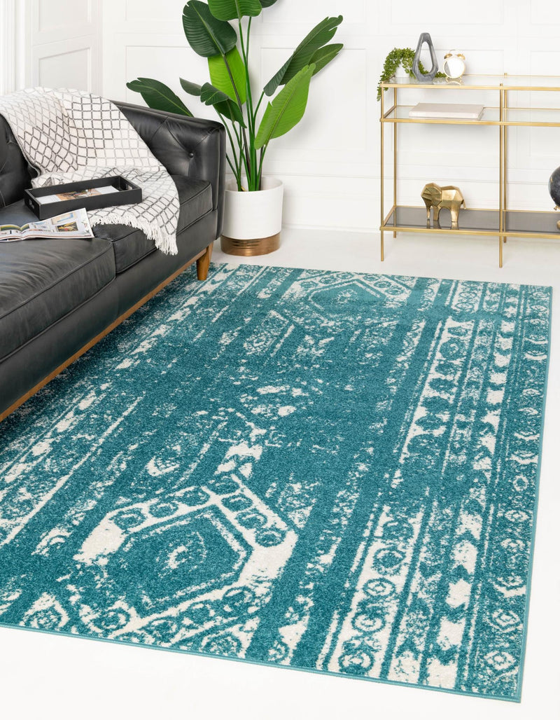 Brighton Stripes Collection Area Rug - Sussex (Turquoise) Rectangle Turquoise  lifestyle 0