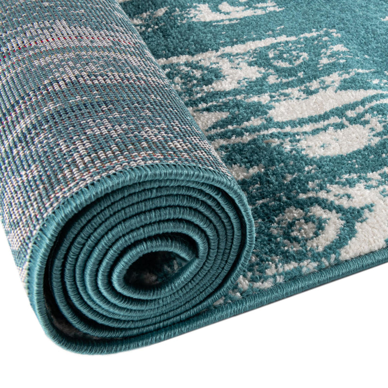 Brighton Stripes Collection Area Rug - Sussex (Turquoise) Square Turquoise  lifestyle 10