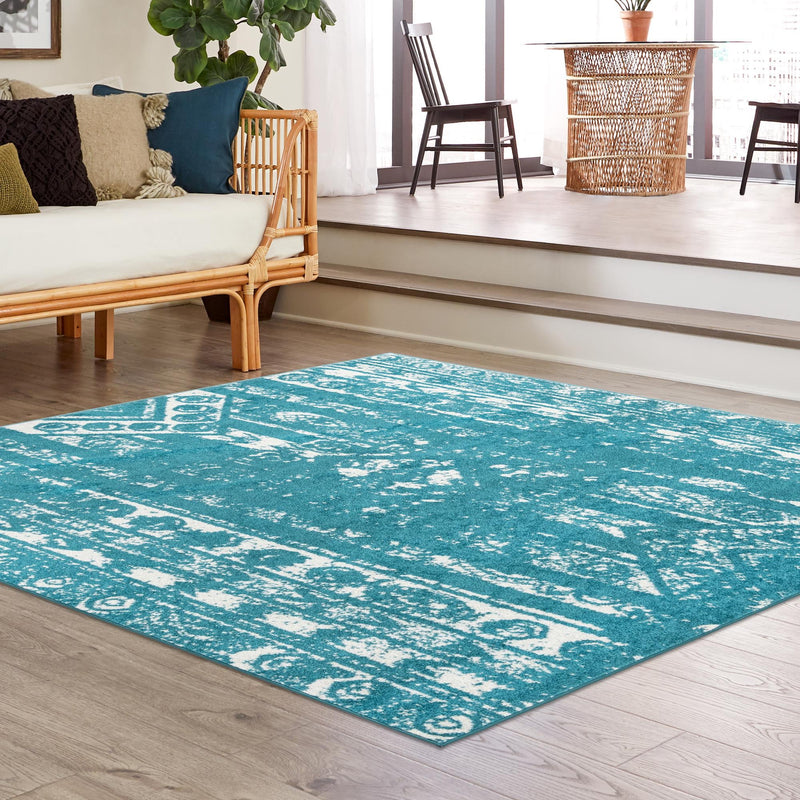 Brighton Stripes Collection Area Rug - Sussex (Turquoise) Square Turquoise  lifestyle 14