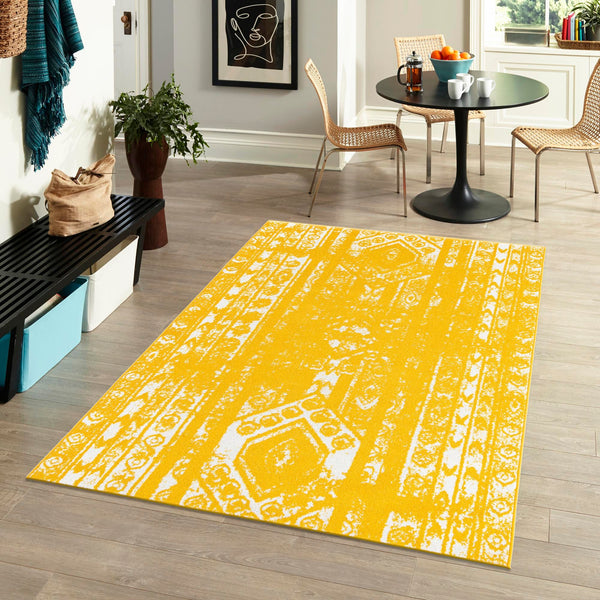 Brighton Stripes Collection Area Rug - Sussex (Yellow) Rectangle Yellow  lifestyle 13