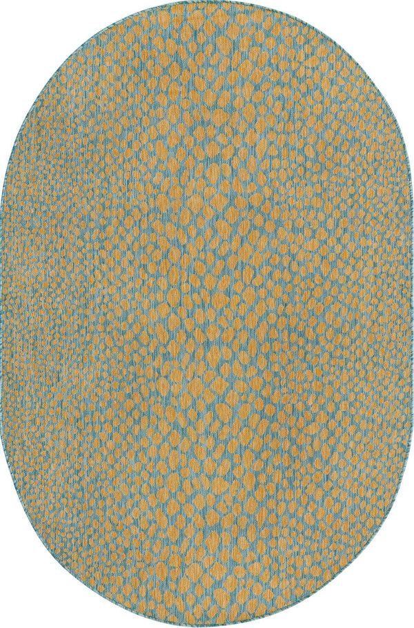 Urban Oasis Rugs Collection Area Rug -  Terrace (Yellow and Aqua) Oval Yellow and Aqua Main