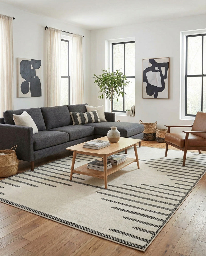 Monochrome Collection Area Rug -  Ash Rectangle Ivory White  lifestyle 9
