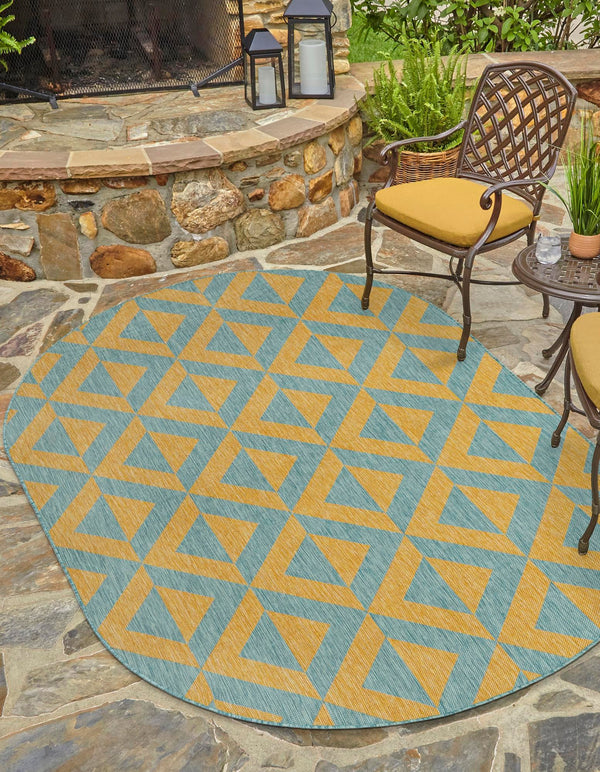 Urban Oasis Rugs Collection Area Rug -  Highrise (Yellow and Aqua) Oval Yellow and Aqua  lifestyle 0