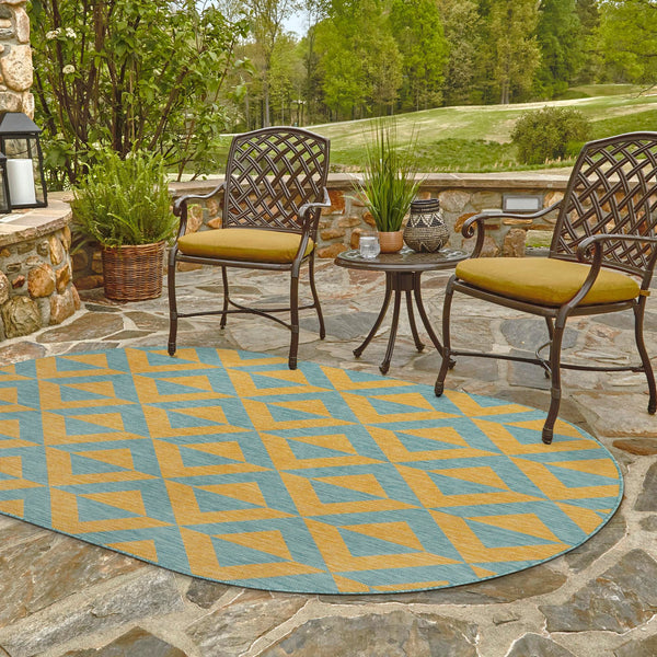 Urban Oasis Rugs Collection Area Rug -  Highrise (Yellow and Aqua) Oval Yellow and Aqua  lifestyle 22