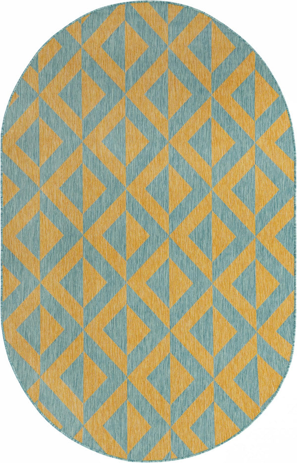 Urban Oasis Rugs Collection Area Rug -  Highrise (Yellow and Aqua) Oval Yellow and Aqua Main