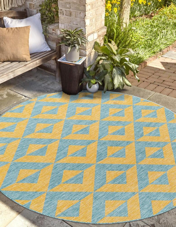 Urban Oasis Rugs Collection Area Rug -  Highrise (Yellow and Aqua) Round Yellow and Aqua  lifestyle 0