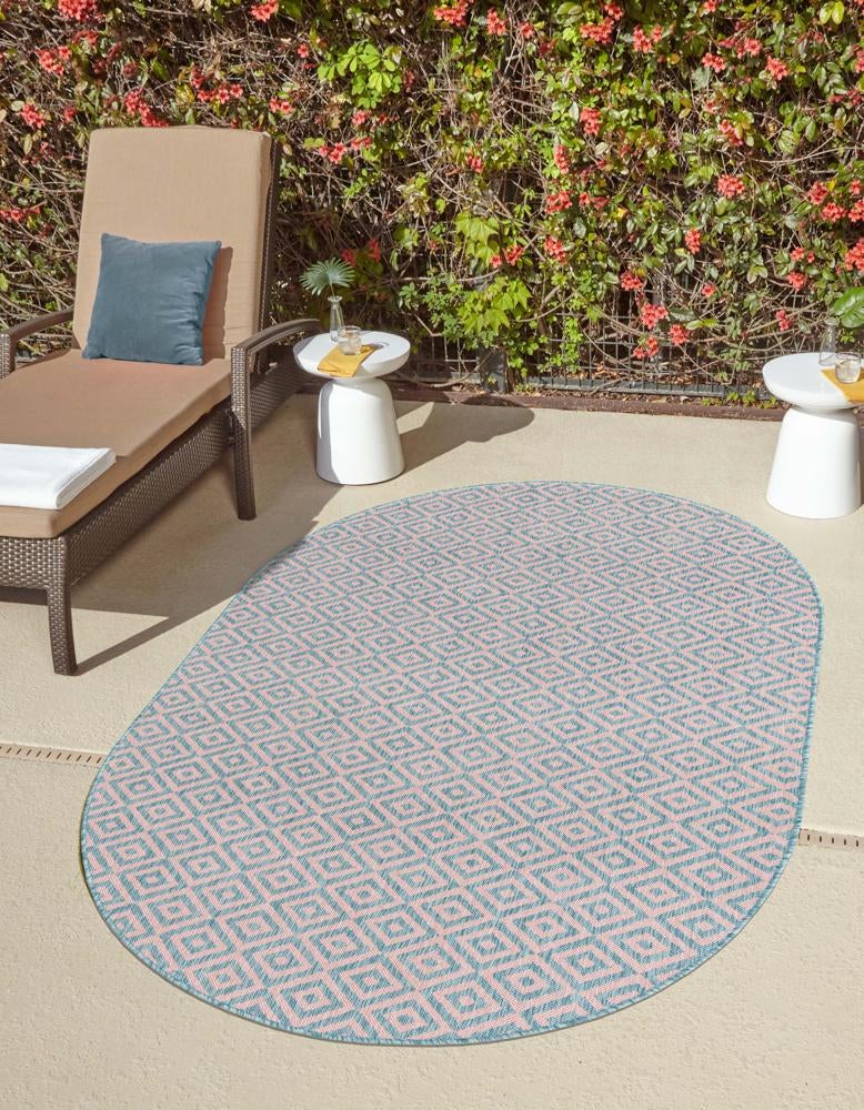 Urban Oasis Rugs Collection Area Rug -  Rooftop (Pink and Aqua) Oval Pink and Aqua  lifestyle 0