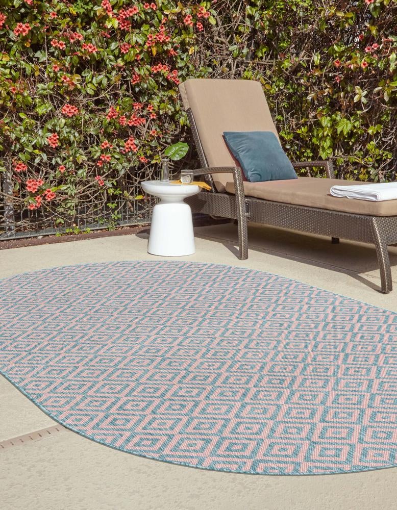Urban Oasis Rugs Collection Area Rug -  Rooftop (Pink and Aqua) Oval Pink and Aqua  lifestyle 2