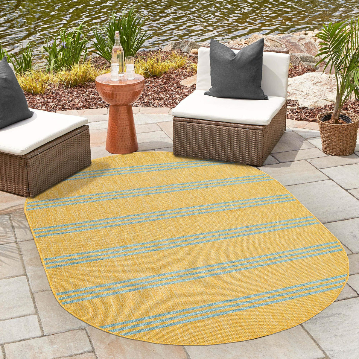 Urban Oasis Rugs Collection Area Rug -  District (Yellow and Aqua) Oval Yellow and Aqua  lifestyle 21