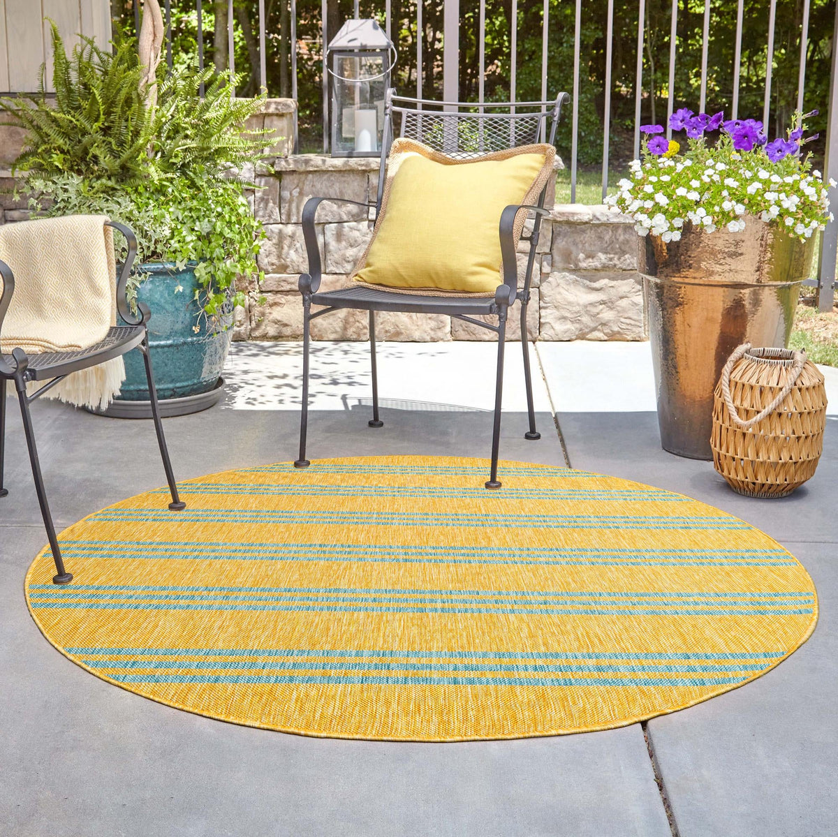 Urban Oasis Rugs Collection Area Rug -  District (Yellow and Aqua) Round Yellow and Aqua  lifestyle 22