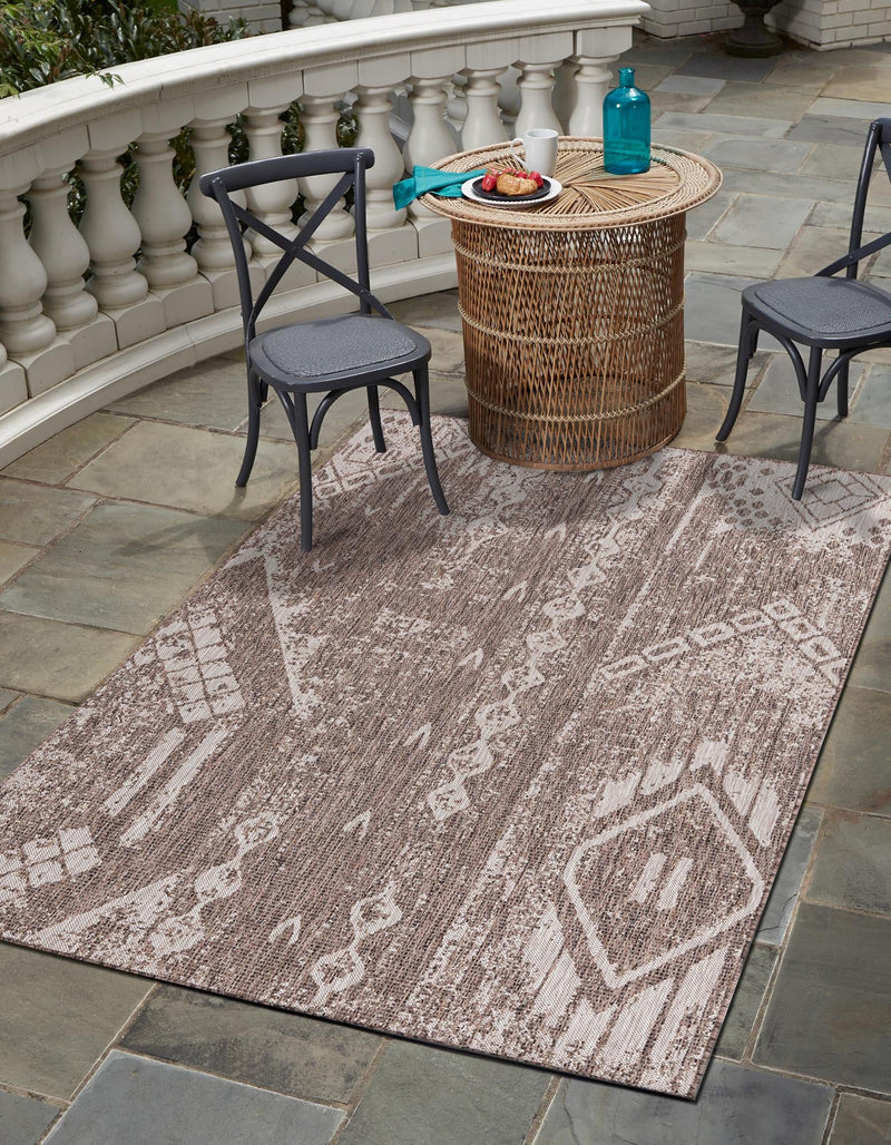 Desert Nomad Terrace Collection Area Rug - Sahara (Brown) Rectangle Brown  lifestyle 0